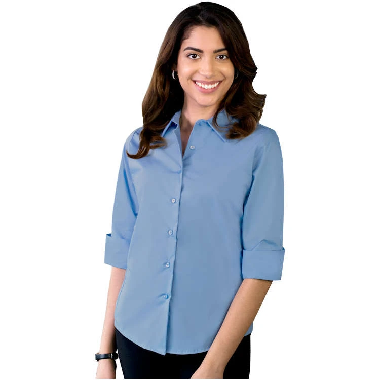 Blue Generation Ladies' 3/4 Sleeve Stretch Poplin Shirt 3 Blue Generation Ladies' 3/4 Sleeve Stretch Poplin Shirt