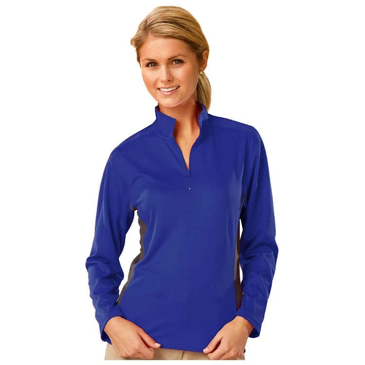 Blue Generation Ladies' Wicking Long Sleeve Contrasting Zip Athletic Pullover 3 Blue Generation Ladies' Wicking Long Sleeve Contrasting Zip Athletic Pullover