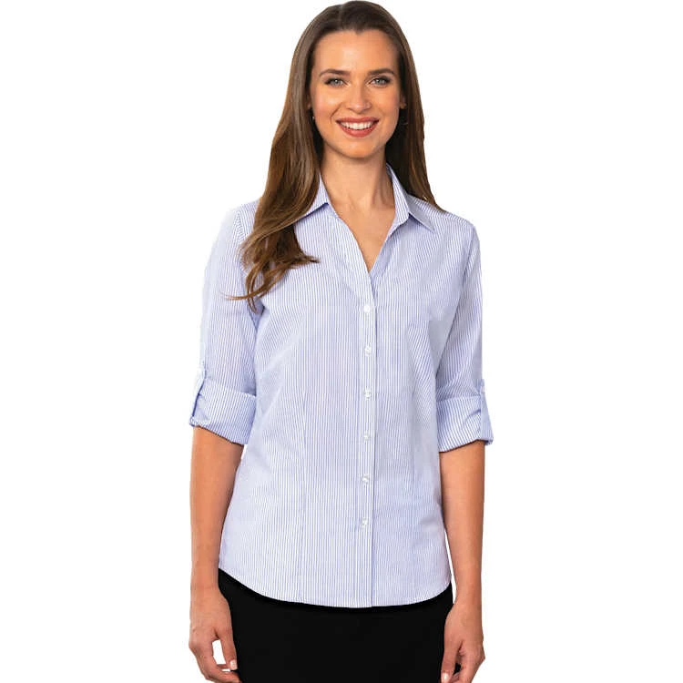 Blue Generation Ladies' Long Sleeve Stripe Untucked Shirt 3 Blue Generation Ladies' Long Sleeve Stripe Untucked Shirt