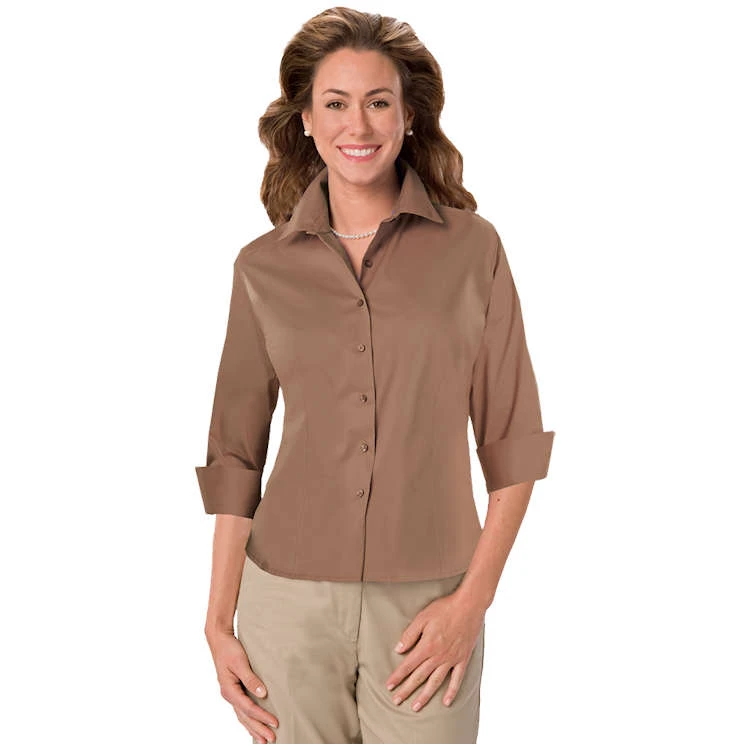 Blue Generation Ladies' 3/4 Sleeve Fine Line Twill Shirt 3 Blue Generation Ladies' 3/4 Sleeve Fine Line Twill Shirt