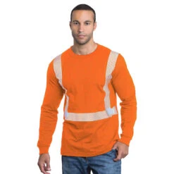 Bayside Hi-Vis 100% Cotton Long Sleeve Crew Tee Segmented Striping