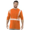 Bayside Hi-Vis 50/50 Long Sleeve Pocket Crew Tee Segmented Striping