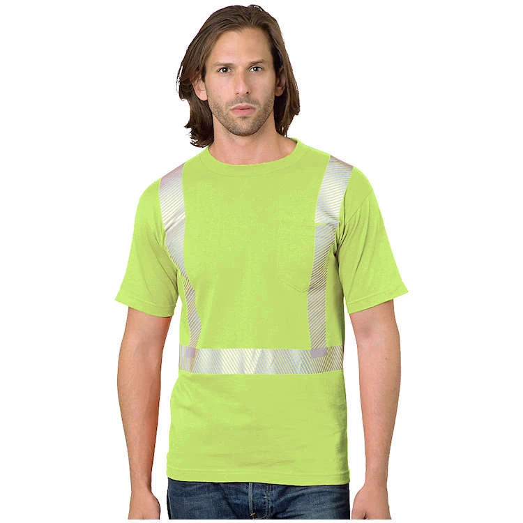 Bayside Hi-Vis 100% 6.1 Oz. Cotton Pocket Crew Tee Segmented Striping 3 Bayside Hi-Vis 100% 6.1 Oz. Cotton Pocket Crew Tee Segmented Striping