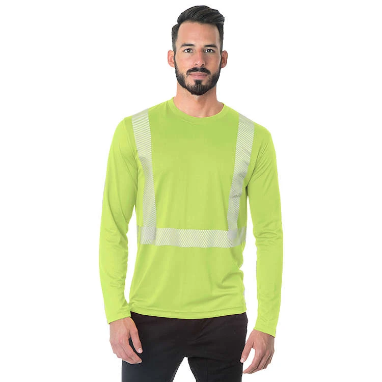 Bayside Hi-Vis Long Sleeve Performance Crew Tee Segmented Striping 3 Bayside Hi-Vis Long Sleeve Performance Crew Tee Segmented Striping