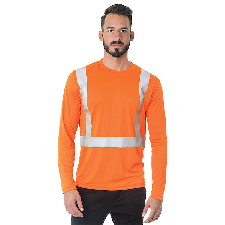 Bayside Hi-Vis Long Sleeve Performance Crew Tee Solid Striping 3 Bayside Hi-Vis Long Sleeve Performance Crew Tee Solid Striping