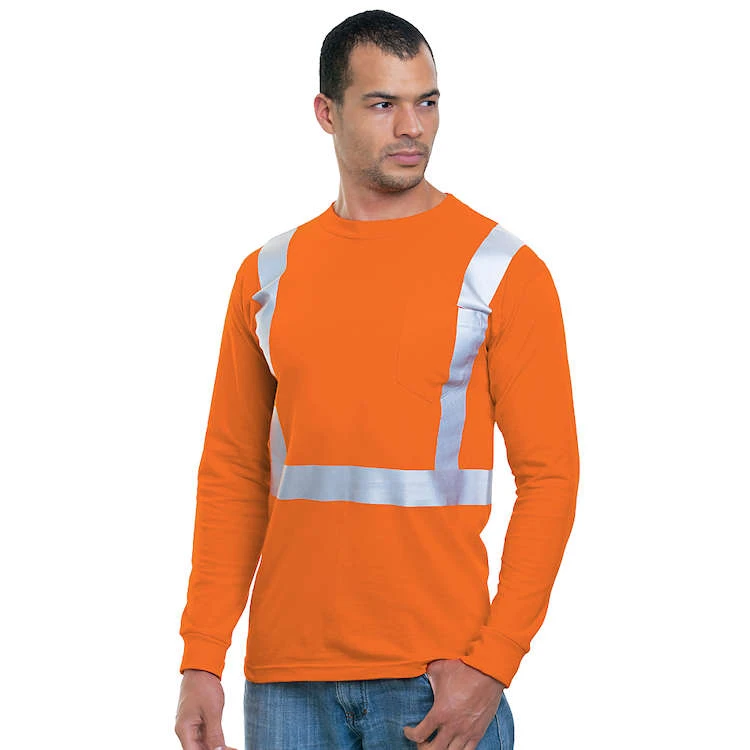 Bayside Hi-Vis 100% 6.1 Oz. Cotton Long Sleeve Pocket Crew Tee Solid Striping 3 Bayside Hi-Vis 100% 6.1 Oz. Cotton Long Sleeve Pocket Crew Tee Solid Striping