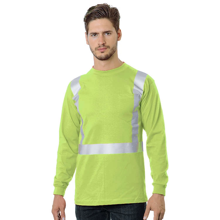 Bayside Hi-Vis 50/50 Long Sleeve Pocket Crew Tee Solid Striping 3 Bayside Hi-Vis 50/50 Long Sleeve Pocket Crew Tee Solid Striping