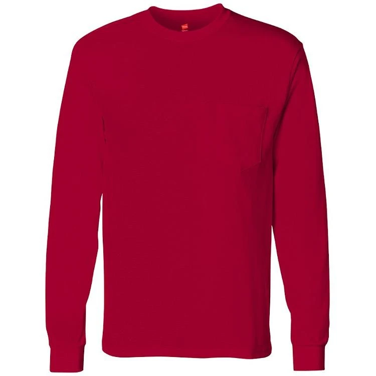 Hanes Tagless 6.0 Oz. Long Sleeve T-Shirt With Pocket 4 Hanes Tagless 6.0 Oz. Long Sleeve T-Shirt With Pocket - Image 2