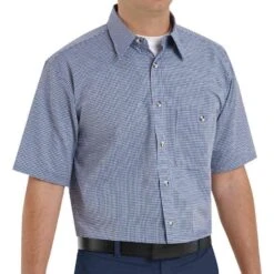 Red Kap Men's Mini-Plaid Short Sleeve Uniform Shirt